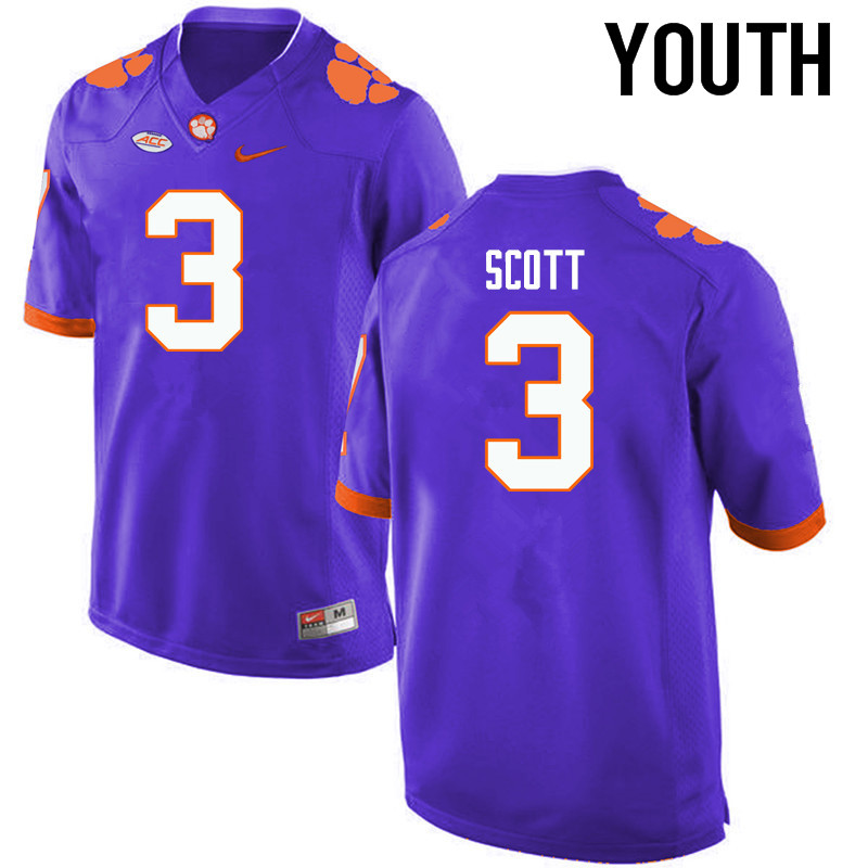 Youth Clemson Tigers #3 Artavis Scott College Football Jerseys-Purple - Click Image to Close